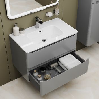 Тумба с раковиной Iddis Edifice 80 EDI80L0i95K подвесная Светло-серая — фото 7, Тумбы с раковиной