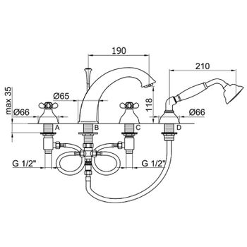 Смеситель на борт ванны Webert Ottocento OT730101010 Золото — фото 2, Смесители на борт ванны