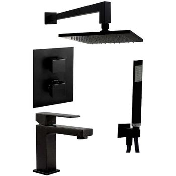 Комплект смесителей Paffoni Elle KITLEQ518NO071 с термостатом Черный матовый — фото 1, Готовые комплекты для ванной комнаты