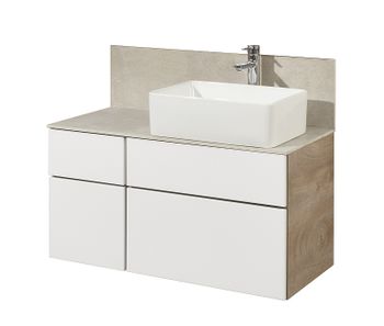 Тумба под раковину Aquaton Мишель 100 1A244101MIX40 подвесная Дуб эндгрейн Белая — фото 8, Тумбы под раковину