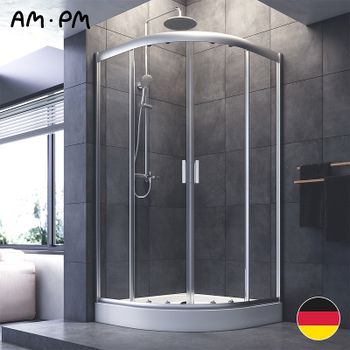 Душевой уголок AM.PM Gem W90G-401-100WT Профиль матовый хром, стекло прозрачное — фото 12, Душевые уголки четверть круга