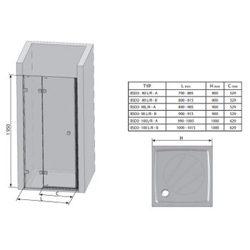 Душевая дверь Ravak Brilliant BSD2-100 B R 0UPABA00Z1 профиль Хром стекло Transparent — фото 9, Распашные душевые двери