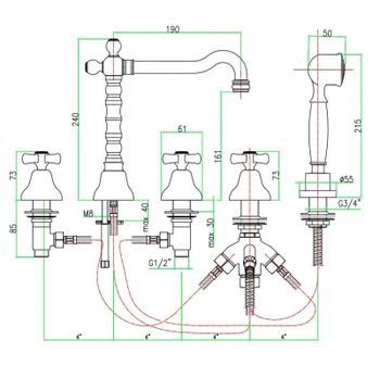 Смеситель на борт ванны Webert Armony AM730402065 Бронза — фото 3, Смесители на борт ванны