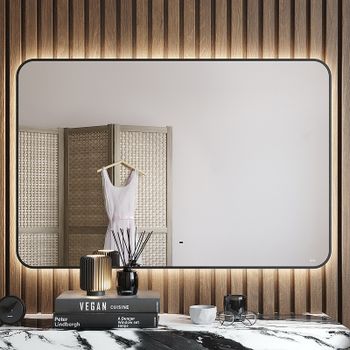 Зеркало Bond Loft 120x80 M35ZE-12080 с подсветкой Черное глянцевое с бесконтактным выключателем — фото 1, Зеркала в ванную комнату