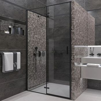 Душевая дверь Veconi Vianno VN-73B 100 VN73B-100-01-C4 профиль Черный матовый стекло прозрачное — фото 1, Распашные душевые двери