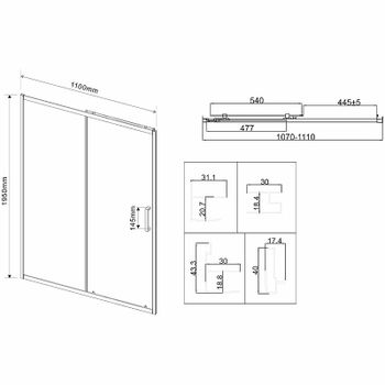 Душевая дверь Vincea City 110 VDS-5CT110CLB профиль Черный стекло прозрачное — фото 7, Раздвижные душевые двери