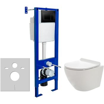 Комплект унитаза AQUAme AQM2002 с инсталляцией Berges Atom 410 040332 с сиденьем Микролифт и Черной матовой клавишей смыва — фото 1, Комплекты унитаз + инсталляция