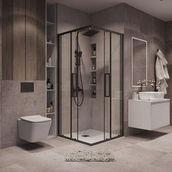 Душевой уголок Grossman Cosmo 80х80 300.K33.02.8080.21.00 профиль Черный матовый стекло прозрачное — фото 2, Квадратные душевые уголки