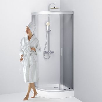 Душевой уголок AM.PM Gem 80х80 W90G-401-080WT радиальный профиль Матовый хром стекло прозрачное — фото 6, Душевые уголки четверть круга