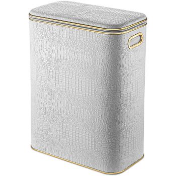 Корзина для белья Geralis KWG-B Croco Белая, кант Золото, стандартная — фото 1, Корзины для белья