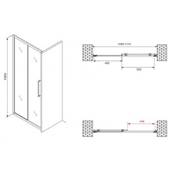 Душевая дверь Abber Schwarzer Diamant 110 AG30110BMH профиль Черный стекло матовое — фото 5, Раздвижные душевые двери