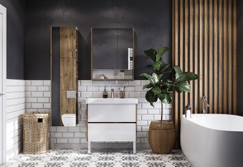 Тумба под раковину Aquaton Сканди 80 1A283001SDZ90 подвесная Белый глянец Дуб рустикальный — фото 8, Тумбы под раковину