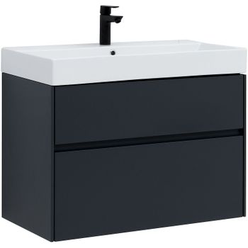 Тумба с раковиной Aquanet Бруклин 85 312889 подвесная Антрацит матовый — фото 1, Тумбы с раковиной