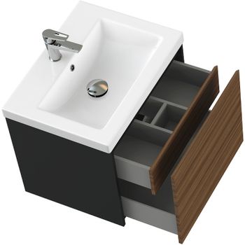 Тумба под раковину Cersanit Grande 60 64759 подвесная Черная Орех — фото 5, Тумбы под раковину