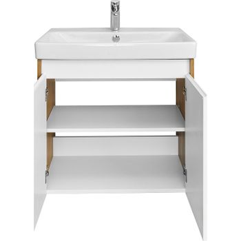 Тумба под раковину Aquaton Сканди Doors 70 1A278901SDZ90 Белый глянец Дуб рустикальный — фото 6, Тумбы под раковину