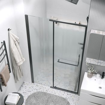 Душевая дверь Grossman Pragma 100 100.K33.03.100.21.02 профиль Черный матовый стекло шиншилла — фото 6, Распашные душевые двери