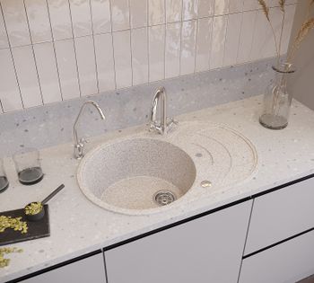 Кухонная мойка Domaci Бьелла DMC-18S GWS-18S-328 Бежевая — фото 2, Кухонные мойки