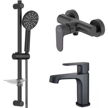 Комплект смесителей Aquatek Оберон AQ1231MB Черный матовый — фото 1, Готовые комплекты для ванной комнаты