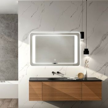 Зеркало Haiba 70 HB664 с подсветкой с сенсорным выключателем и часами — фото 1, Зеркала в ванную комнату