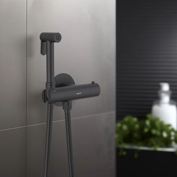 Гигиенический душ со смесителем Aquatek Оберон AQ1027MB с термостатом Черный матовый — фото 6, Гигиенические души