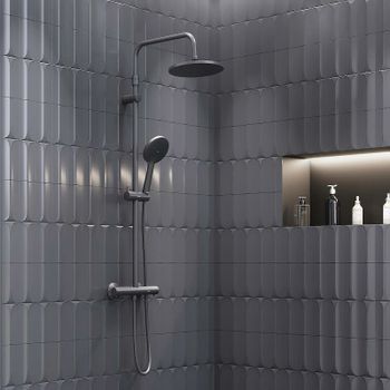 Душевая система Damixa Jupiter 977800300 с термостатом Черная матовая — фото 2, Душевые стойки