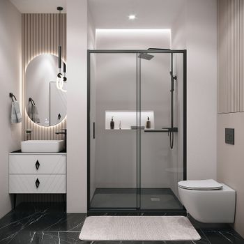 Душевая дверь Grossman Style 100 100.K33.05.100.21.00 профиль Черный матовый стекло прозрачное — фото 1, Раздвижные душевые двери