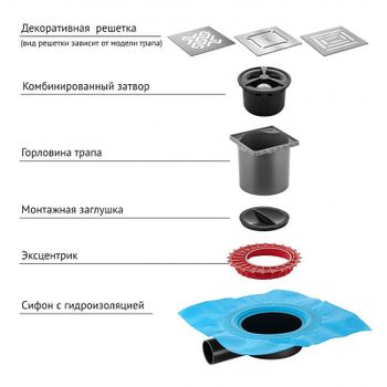 Душевой трап Berges Zentrum Uno 150x150 090372 с решеткой Хром матовый — фото 3, Трапы для душа