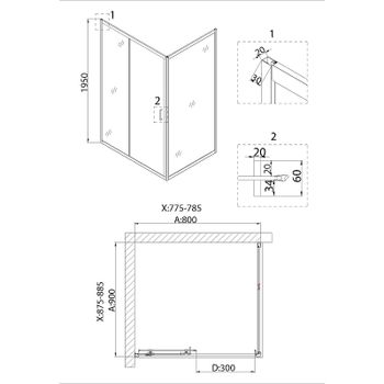 Душевая стенка Niagara Nova 90 NG-A90B профиль Черный стекло прозрачное — фото 3, Боковые стенки
