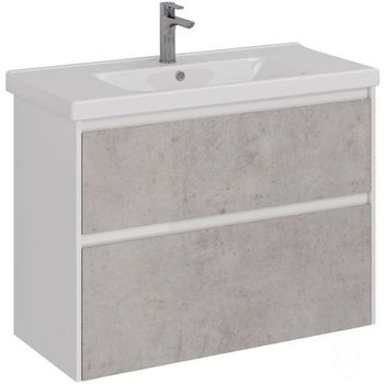 Тумба под раковину Lemark Combi 100 LM03C100T-Beton подвесная Бетон Белый глянец — фото 1, Тумбы под раковину
