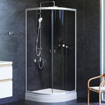 Душевой уголок AM.PM X-Joy Twin Slide 80х80 W88E-205-080MT64 профиль Хром матовый стекло прозрачное — фото 1, Душевые уголки четверть круга