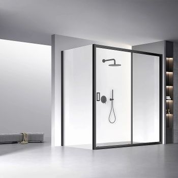 Душевая стенка Veconi Rovigo KP-13 80 KP13B-80-01-C5 профиль Черный стекло прозрачное — фото 2, Боковые стенки