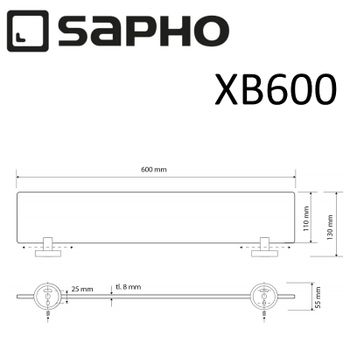 Стеклянная полка Sapho X-round black XB600 Черный — фото 2, Полки для ванной и душа