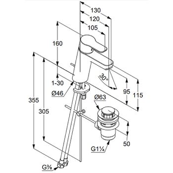 Смеситель для раковины Kludi Pure Easy XL 372900565 Хром — фото 3, Смесители для раковины