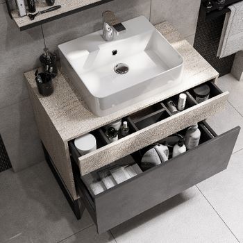 Тумба под раковину Aquaton Лофт Урбан 80 1A247601LQX60 подвесная Cерый графит Дуб орегон — фото 13, Тумбы под раковину