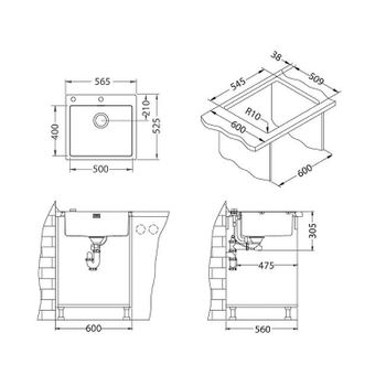 Кухонная мойка Alveus Pure 70 KMB-90 565x525 1122385 Брашированная сталь — фото 4, Кухонные мойки