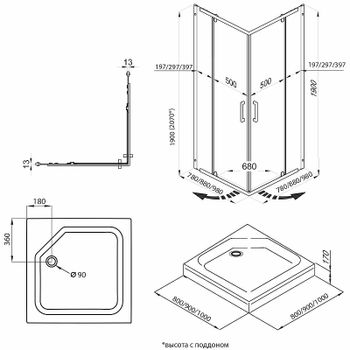Душевой уголок Triton Каппа-Хром 90х90 Щ0000054221 профиль Хром стекло прозрачное — фото 5, Квадратные душевые уголки
