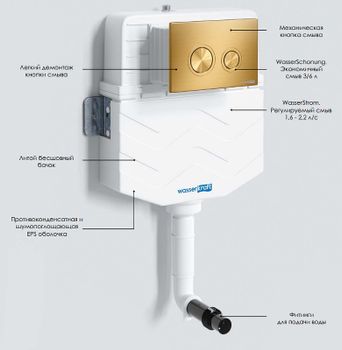 Смывной бачок WasserKRAFT Aller 10TLT.031.ME.BN01 для унитаза с клавишей смыва Никель — фото 6, Смывные бачки скрытого монтажа