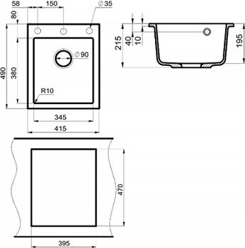 Кухонная мойка Milacio Murcia 42 Cuarzo MC.77041 Черная матовая — фото 4, Кухонные мойки