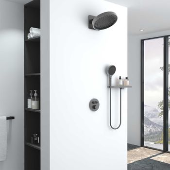 Душевая система Vincea Inspire VSFW-3I22MT3RGM с термостатом Вороненая сталь — фото 1, Встраиваемые душевые комплекты