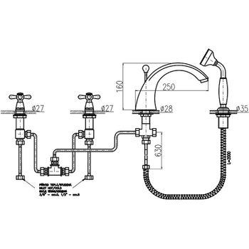 Смеситель на борт ванны Rav Slezak Morava retro MK169.5SZ Золото — фото 2, Смесители на борт ванны
