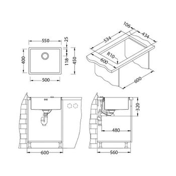 Кухонная мойка Alveus Quadrix 50 BRS-90 550x450x200 1102606 Брашированная сталь — фото 4, Кухонные мойки