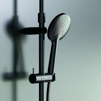 Душевая система Damixa Option DX218091300 с термостатом Черная матовая — фото 4, Душевые стойки