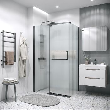 Душевой уголок Grossman Pragma 110х80 120.K33.03.1180.21.02 профиль Черный матовый стекло шиншилла — фото 1, Прямоугольные душевые уголки