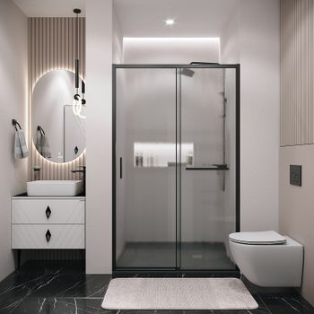 Душевая дверь Grossman Style 110 100.K33.05.110.21.02 профиль Черный матовый стекло шиншилла — фото 1, Раздвижные душевые двери