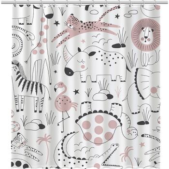 Шторка для ванны Fixsen Design Africa FX-2510 180х200 Белая с животными — фото 1, Шторы для ванной