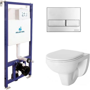 Комплект унитаза Damixa Jupiter DX77C1738SC с инсталляцией Koller Pool DUNE1200SL+Neon с сиденьем Микролифт и клавишей смыва Хром — фото 1, Комплекты унитаз + инсталляция