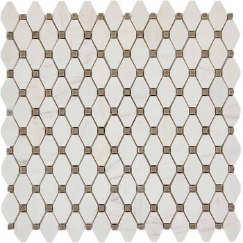 Каменная мозаика Pixmosaic Bianco Dolomite, Cinderella Grey PIX284 28,6x29,5 см — фото 1, Мозаика