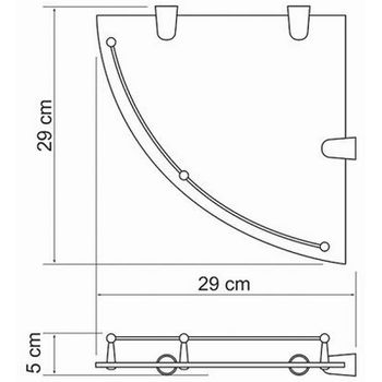 Стеклянная полка WasserKRAFT K-544 угловая Хром — фото 3, Полки для ванной и душа