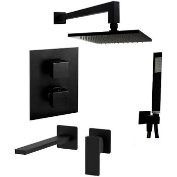 Комплект смесителей Paffoni Elle KITLEQ518NO105 с термостатом Черный матовый — фото 2, Готовые комплекты для ванной комнаты