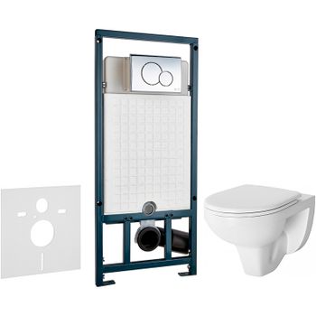 Комплект унитаза Damixa Jupiter  DX77C1738SC с сиденьем Микролифт и инсталляцией WeltWasser WW Marberg 507 10000005949+10000005952 с клавишей смыва Хром глянцевый — фото 1, Комплекты унитаз + инсталляция